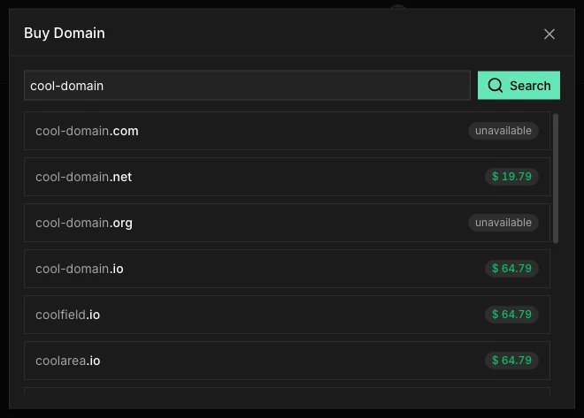 Searching for a domain, with the price and the yearly renewal